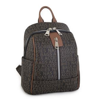 Nas Bag  Büyük Boy Geniş İç Hacim  Kadın Sırt Çantası Kahve Taba Yazılı