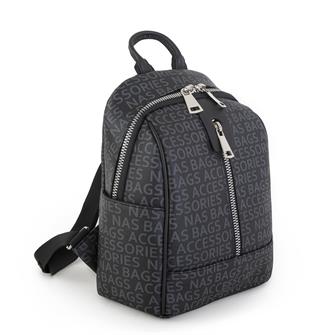 Nas Bag  Büyük Boy Geniş İç Hacim  Kadın Sırt Çantası Siyah Yazılı