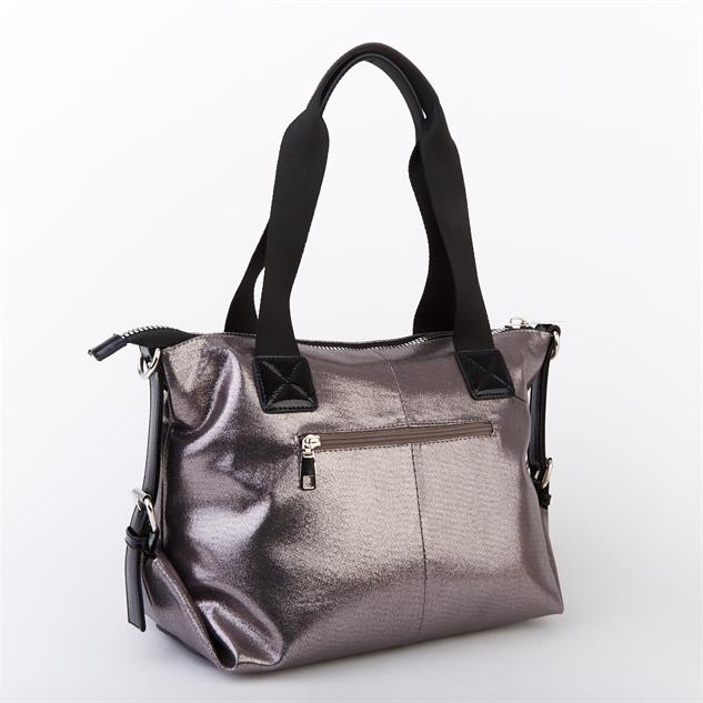 Nas Bag Kadın Taşlı Fermuarlı Şık Omuz Çantası ve Ayarlanabilir Askılı Gri Simli(33x30x12 cm)