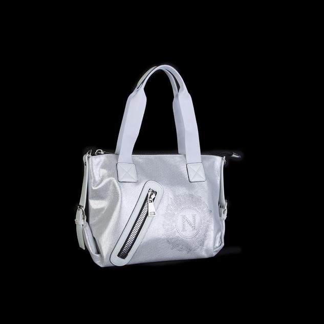 Nas Bag Kadın Taşlı Fermuarlı Şık Omuz Çantası ve Ayarlanabilir Askılı Gümüş  Simli(33x30x12 cm)