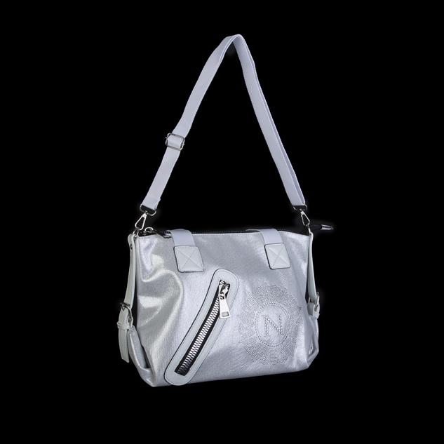 Nas Bag Kadın Taşlı Fermuarlı Şık Omuz Çantası ve Ayarlanabilir Askılı Gümüş  Simli(33x30x12 cm)