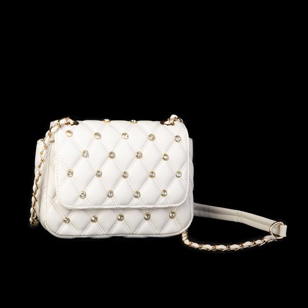 Nas Bag Kadın Taşlı Zincirli Şık Kapitone Çapraz Çanta Krem ( 21x12 cm )
