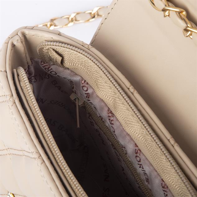 Nas Bag Kadın Taşlı Zincirli Şık Kapitone Çapraz Çanta Kum  ( 21x12 cm )