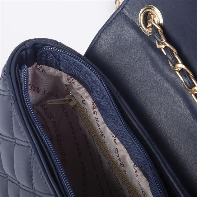 Nas Bag Kadın Taşlı Zincirli Şık Kapitone Çapraz Çanta Lacivert  ( 21x12 cm )