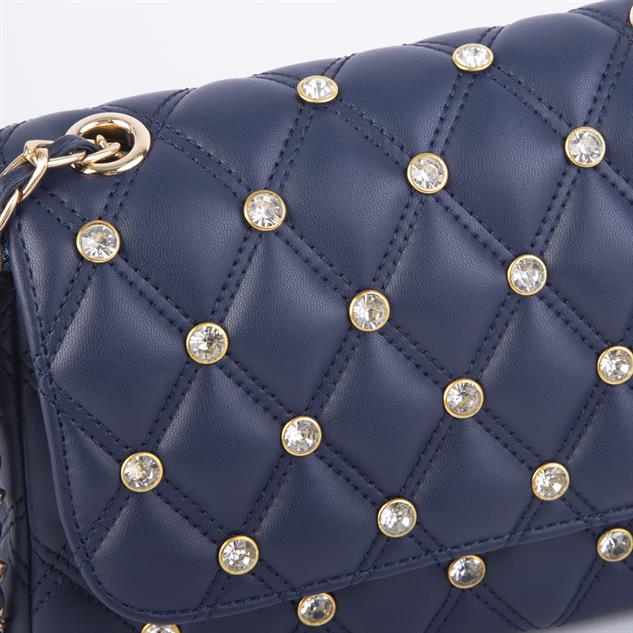 Nas Bag Kadın Taşlı Zincirli Şık Kapitone Çapraz Çanta Lacivert  ( 21x12 cm )