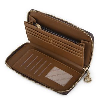 Nas Bag Kadın Tek Fermuarlı Büyük Boy Cüzdan Kahve Taba Yazılı