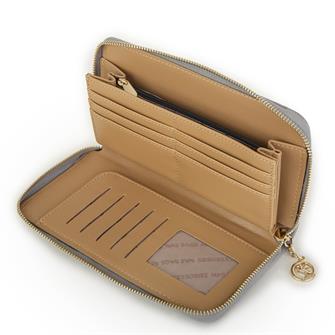 Nas Bag Kadın Tek Fermuarlı Büyük Boy Cüzdan Gri Camel Gofraj