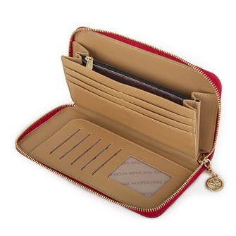 Nas Bag Kadın Tek Fermuarlı Büyük Boy Cüzdan Kırmızı Camel Gofraj