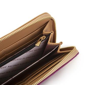 Nas Bag Kadın Yatay Cüzdan Geniş Kullanımlı çift Fermuaarlı Vişne Camel Gofraj