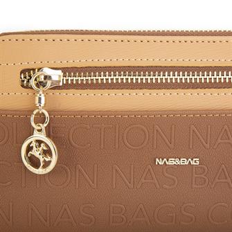 Nas Bag Kadın Yatay Cüzdan Geniş Kullanımlı çift Fermuaarlı Taba Camel Gofraj