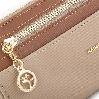 Nas Bag Kadın Yatay Cüzdan Geniş Kullanımlı çift Fermuaarlı Kum Taba Karaca