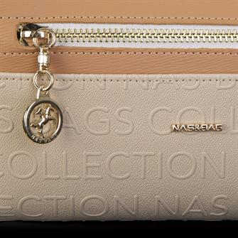 Nas Bag Kadın Yatay Cüzdan Geniş Kullanımlı çift Fermuaarlı Krem Camel Gofraj