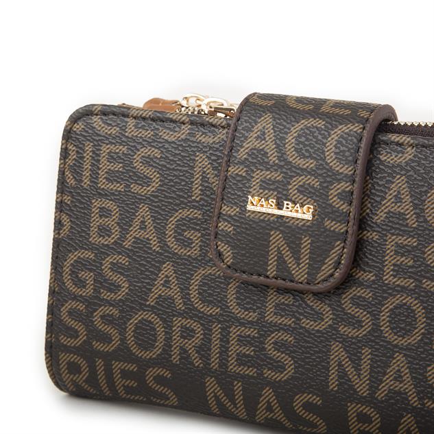 Nas Bag Kadın Yatay Cüzdan Kahve Taba Yazılı