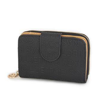 Nas Bag Kadın Yatay Cüzdan  Siyah Camel Gofraj