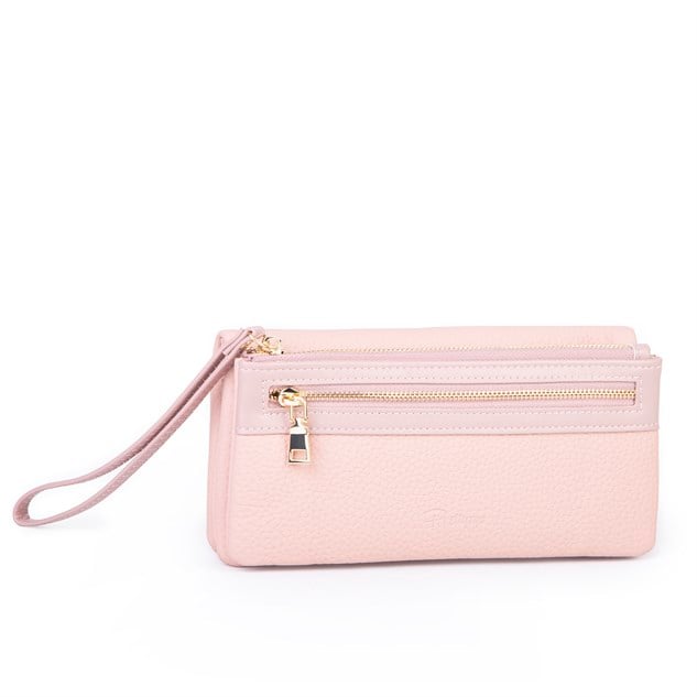 Nas Bag Kadın Yumuşak Dokulu Çok Kartlıklı ve Çok Gözlü Bilek Askılı  Büyük Boy Cüzdan Pembe