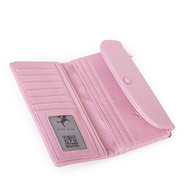 Nas Bag Kadın Yumuşak Dokulu Çok Kartlıklı Mıknatıslı Kapaklı  Büyük Boy Cüzdan Pembe