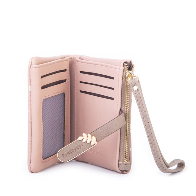 Nas Bag Kadın Yumuşak Dokulu Kartlıklı Bilek Askılı Küçük Boy Cüzdan Pembe
