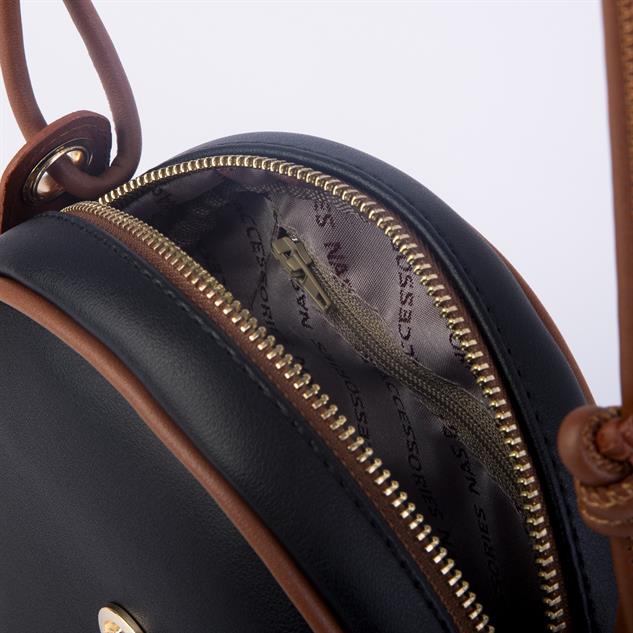 Nas Bag Kadın Yuvarlak Oval Yazlık  Çanta  Siyah Taba   Luna 