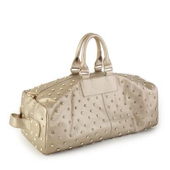Nas Bag Kadın Büyük Boy  Zımbalı Geniş Valiz ve El Çantası Altın Natural Gold