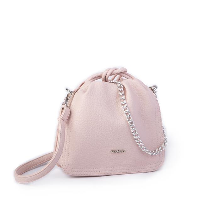 Nas Bag Kadın Zincirli Büzmeli Çıtçıtlı Omuz ve Çapraz Çanta Pudra