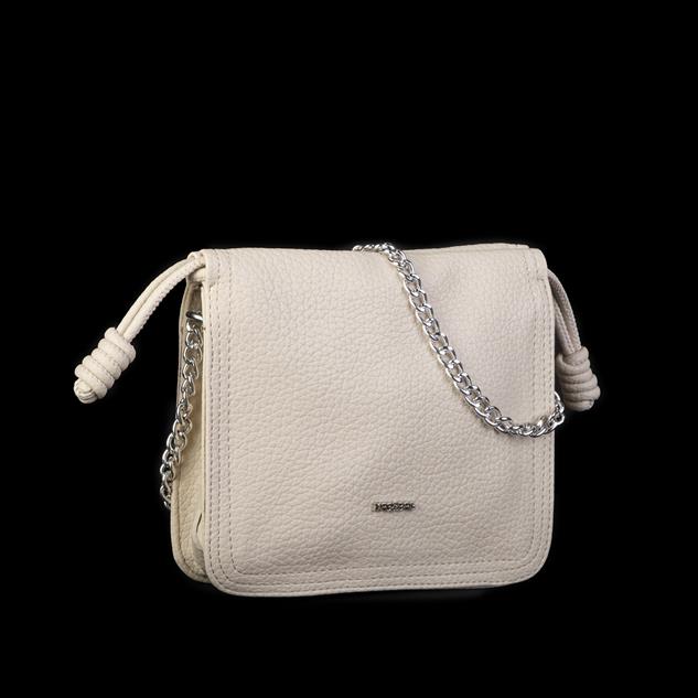Nas Bag Kadın Zincirli Büzmeli Çıtçıtlı Omuz ve Çapraz Çanta Krem