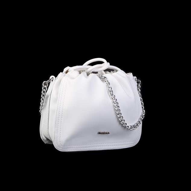 Nas Bag Kadın Zincirli Büzmeli Çıtçıtlı Omuz ve Çapraz Çanta Beyaz Dona