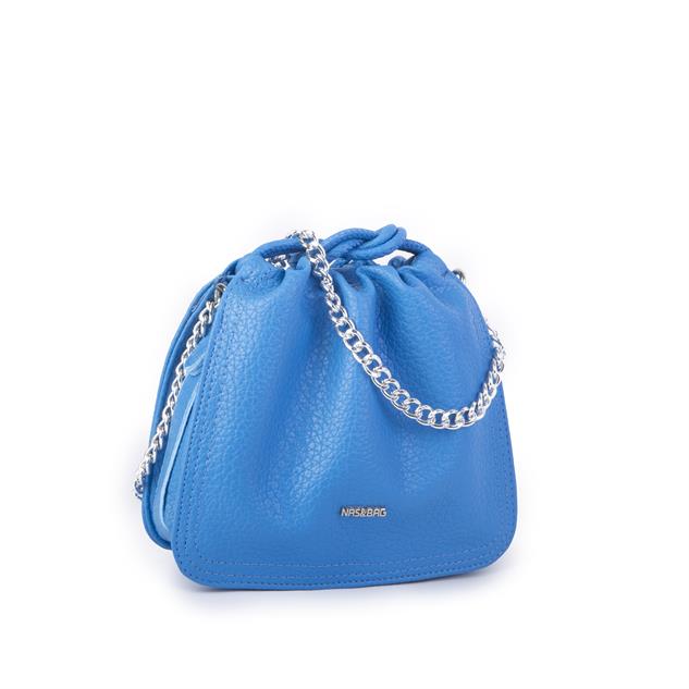 Nas Bag Kadın Zincirli Büzmeli Çıtçıtlı Omuz ve Çapraz Çanta Saks Mavi