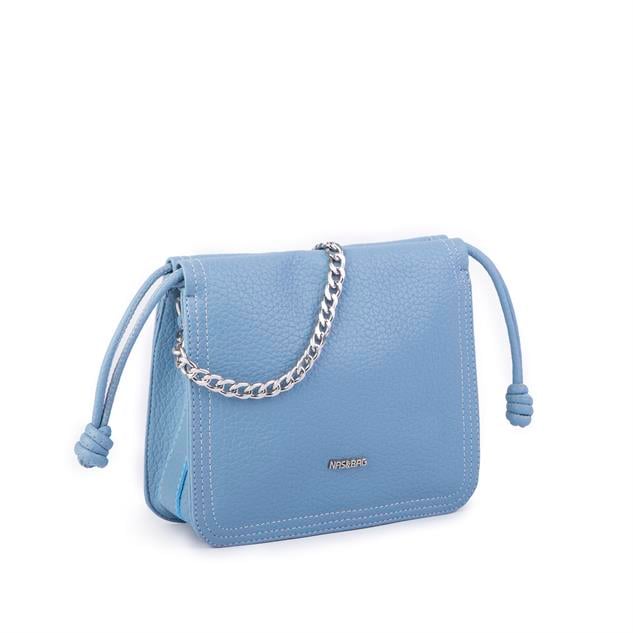 Nas Bag Kadın Zincirli Büzmeli Çıtçıtlı Omuz ve Çapraz Çanta Mavi