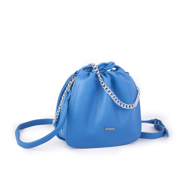 Nas Bag Kadın Zincirli Büzmeli Çıtçıtlı Omuz ve Çapraz Çanta Saks Mavi