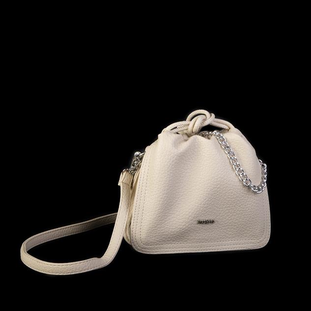 Nas Bag Kadın Zincirli Büzmeli Çıtçıtlı Omuz ve Çapraz Çanta Krem