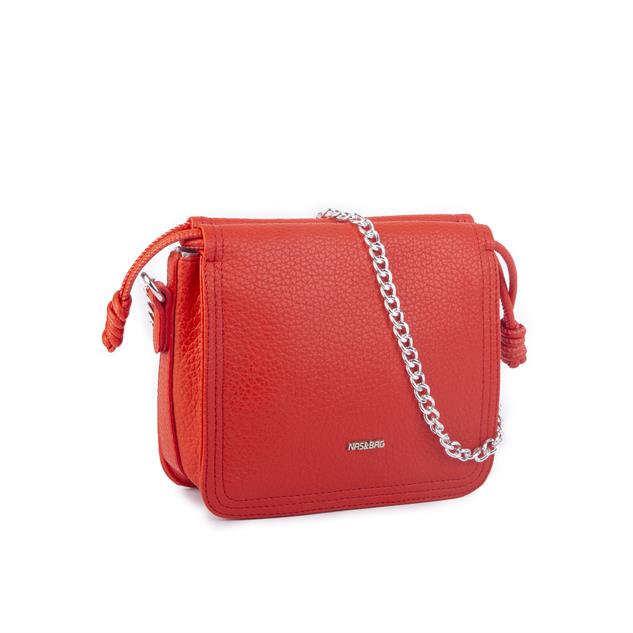 Nas Bag Kadın Zincirli Büzmeli Çıtçıtlı Omuz ve Çapraz Çanta Kırmızı 