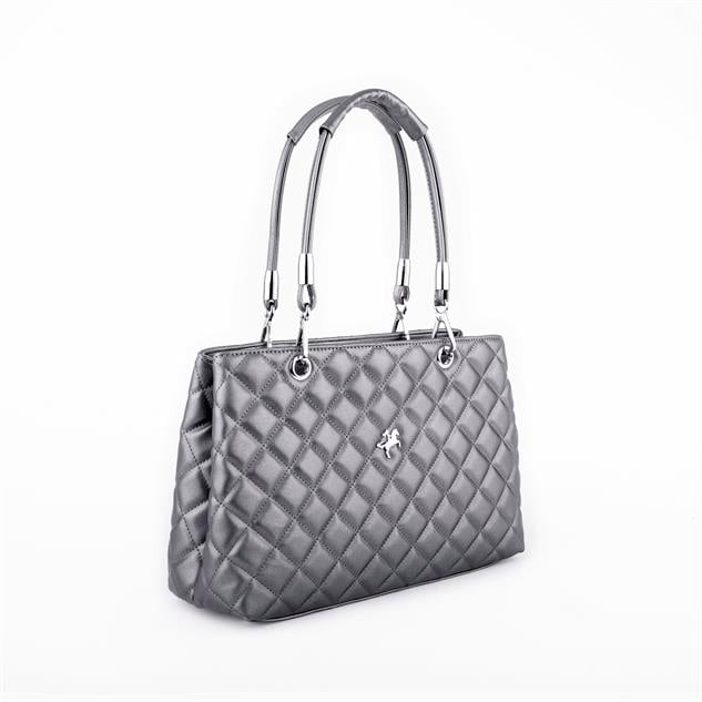 Nas Bag Kapitone Kadın El ve Omuz  Çantası Gri  ( en :36 cm x boy :23 cm )