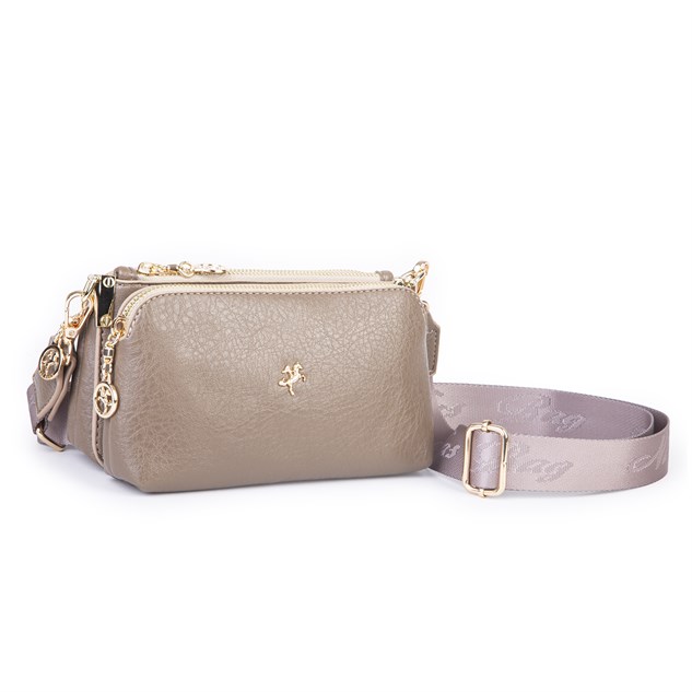 Nas Bag Mini Boy Kadın 3 Gözlü Çapraz Çanta (en 18 cm ;boy 11 cm ) Vizon Victoria
