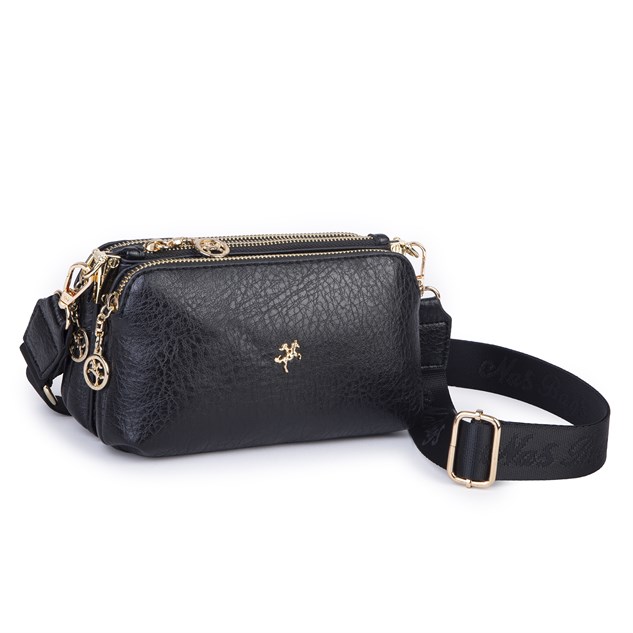 Nas Bag Mini Boy Kadın 3 Gözlü Çapraz Çanta (en 18 cm ;boy 11 cm ) Siyah Victoria