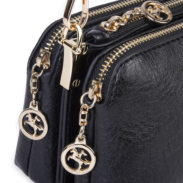 Nas Bag Mini Boy Kadın 3 Gözlü Çapraz Çanta (en 18 cm ;boy 11 cm ) Siyah Victoria