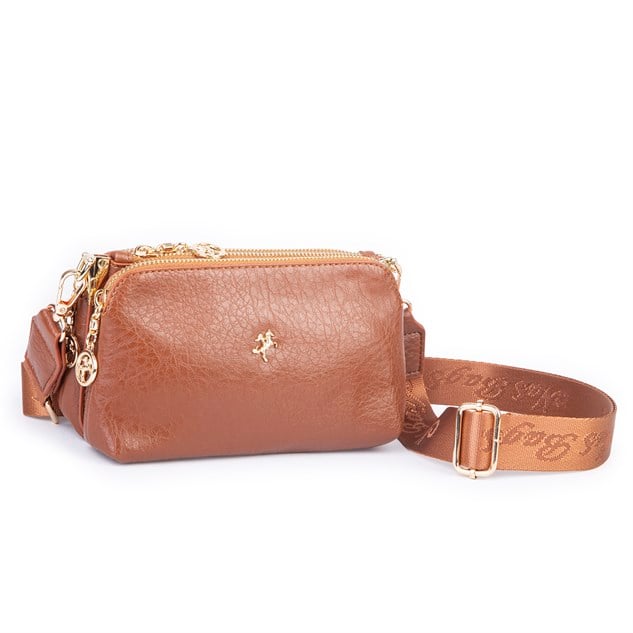 Nas Bag Mini Boy Kadın 3 Gözlü Çapraz Çanta (en 18 cm ;boy 11 cm ) Taba Victoria