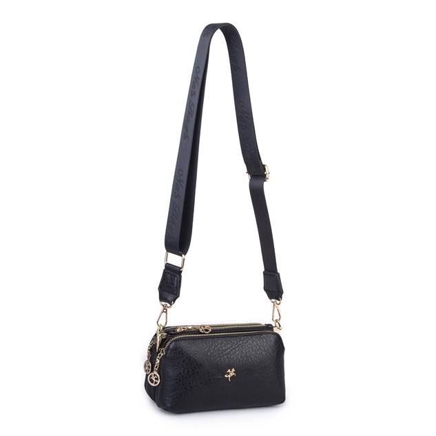 Nas Bag Mini Boy Kadın 3 Gözlü Çapraz Çanta (en 18 cm ;boy 11 cm ) Siyah Victoria