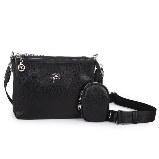 Nas Bag Mini Kadın 3 Gözlü Cüzdanlı Günlük  Çapraz Çanta Siyah Victoria