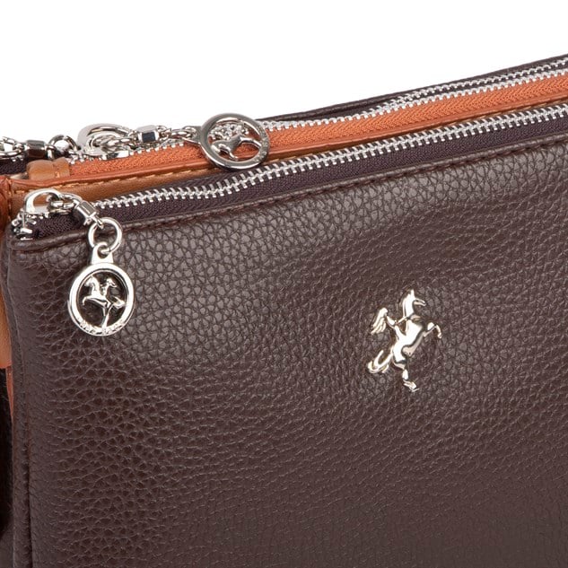 Nas Bag Mini Kadın 3 Gözlü Cüzdanlı Günlük  Çapraz Çanta Kahve Taba Lopez
