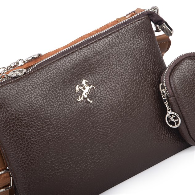 Nas Bag Mini Kadın 3 Gözlü Cüzdanlı Günlük  Çapraz Çanta Kahve Taba Lopez