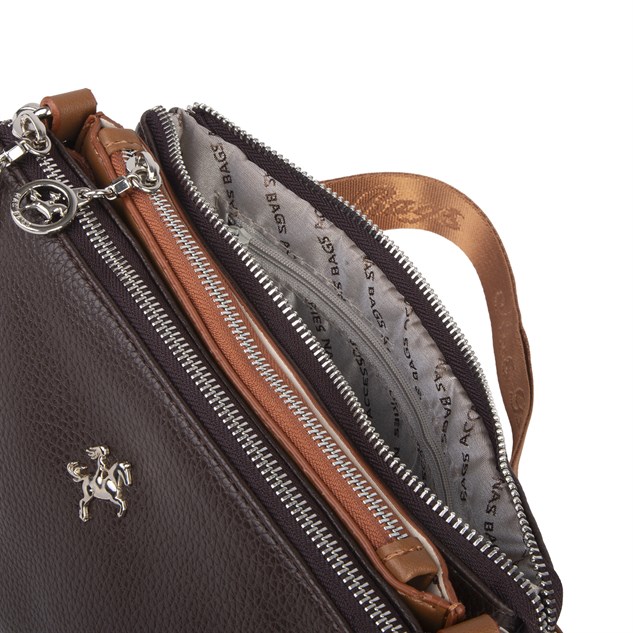 Nas Bag Mini Kadın 3 Gözlü Cüzdanlı Günlük  Çapraz Çanta Kahve Taba Lopez