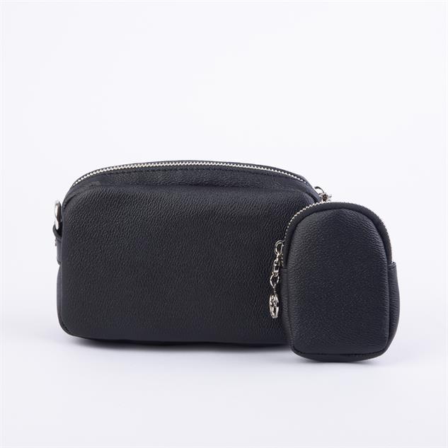 Nas Bag Mini Kadın Çapraz Mini Cüzdanlı At Amblemli Siyah Mercan(eni :20 cm ; boy 14 cm)