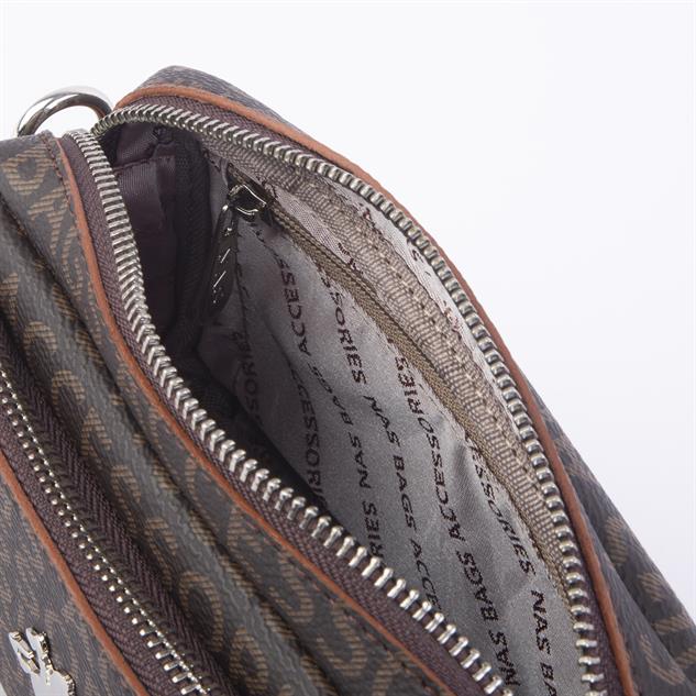 Nas Bag Mini Kadın Çapraz Mini Cüzdanlı At Amblemli Kahve Taba Yazılı  (eni :20 cm ; boy 14 cm)