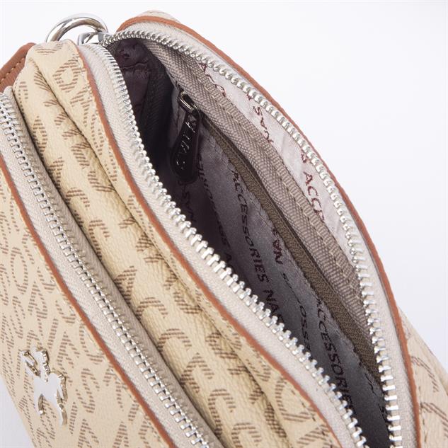 Nas Bag Mini Kadın Çapraz Mini Cüzdanlı At Amblemli Vizon  Taba Yazılı  (eni :20 cm ; boy 14 cm)