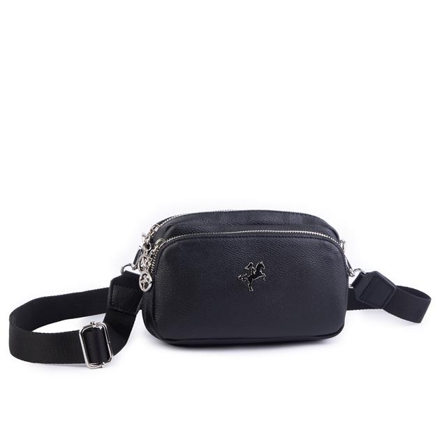 Nas Bag Mini Kadın Çapraz Mini Cüzdanlı At Amblemli Siyah Mercan(eni :20 cm ; boy 14 cm)