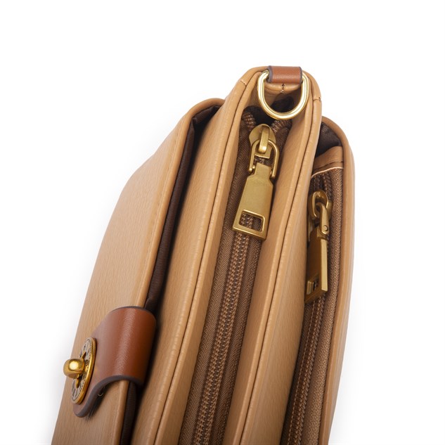 Nas Bag Mini Kadın Çapraz ve Omuz Çanta  (22x14 cm) Camel