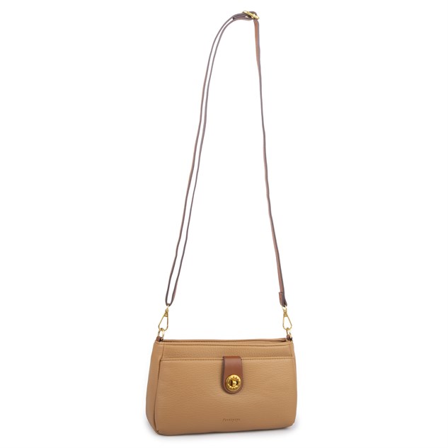 Nas Bag Mini Kadın Çapraz ve Omuz Çanta  (22x14 cm) Camel