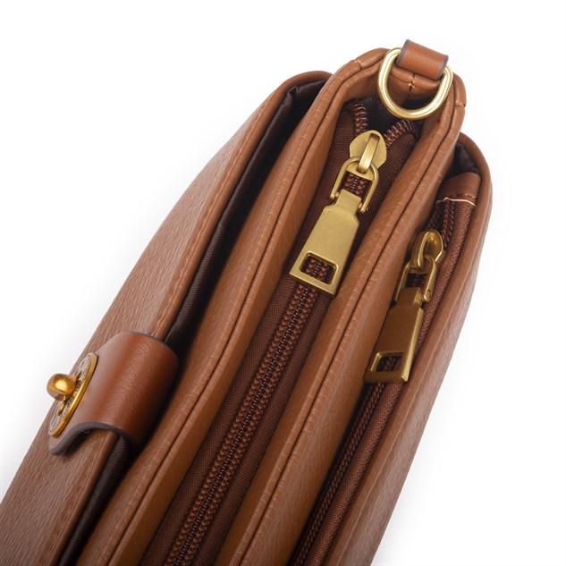 Nas Bag Mini Kadın Çapraz ve Omuz Çanta  (22x14 cm) Taba