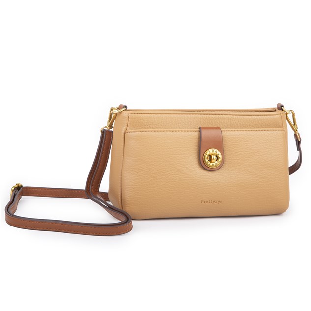 Nas Bag Mini Kadın Çapraz ve Omuz Çanta  (22x14 cm) Camel