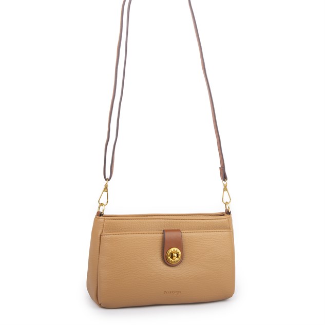 Nas Bag Mini Kadın Çapraz ve Omuz Çanta  (22x14 cm) Camel
